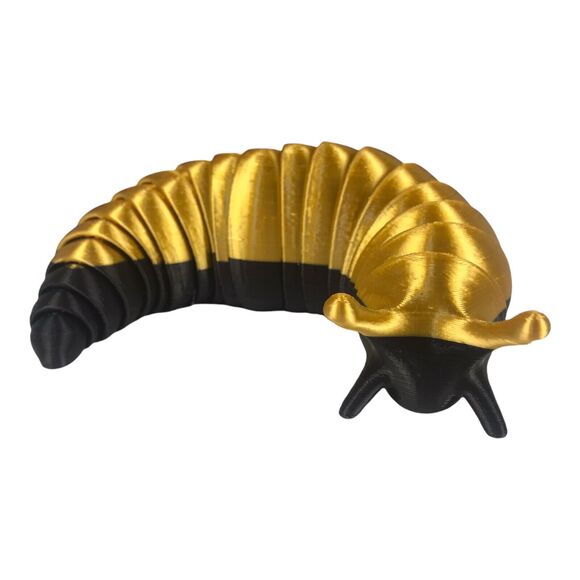 3D Printed Articulated Fidget Slug Gold and Black Toy Desk Accessory - Picture 1 of 10